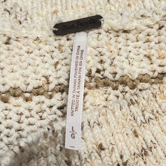 Free People Starlight Sweater Pearl Island Stripes Cream Oatmeal Comfy Size L - Picture 9 of 12